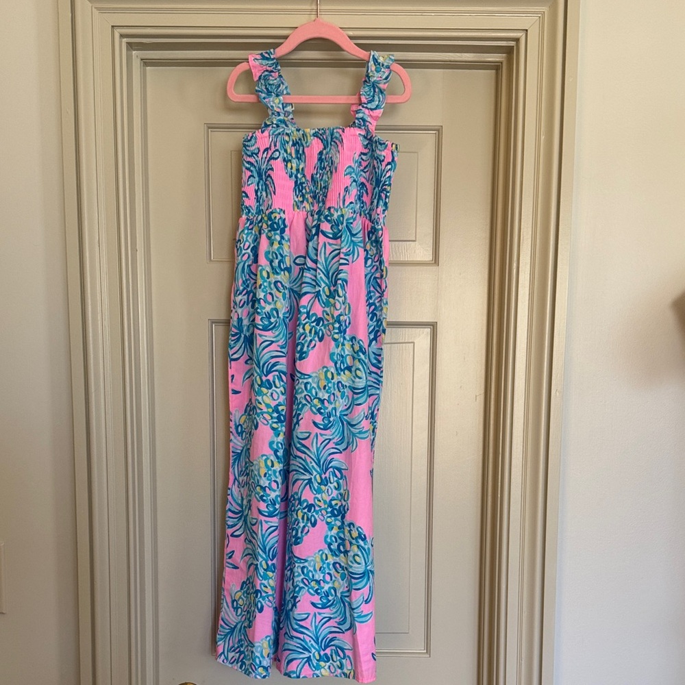 Lilly Pulitzer Girls Pink and Blue Pineapple print Maxi Dress